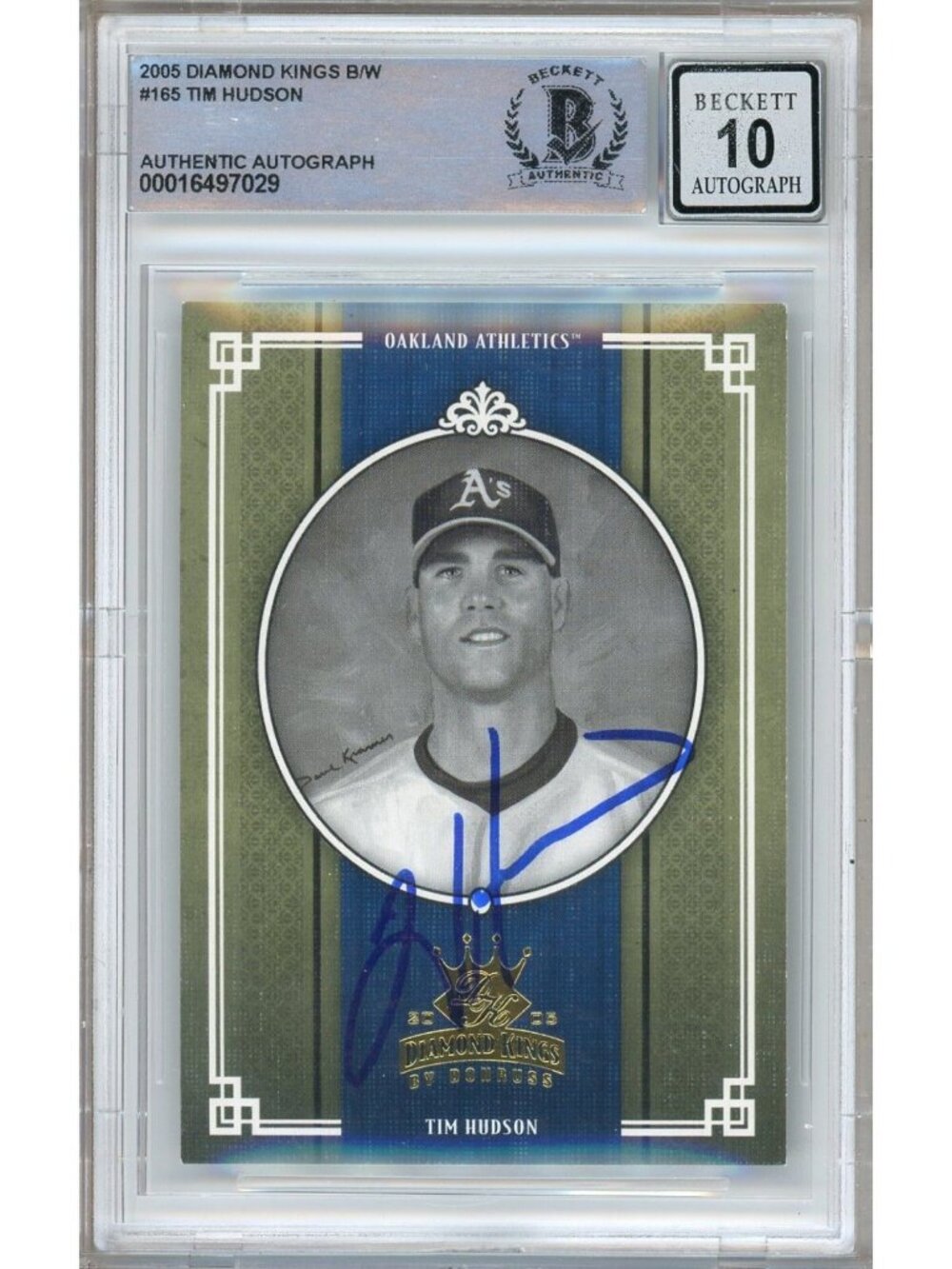 Tim Hudson Signed 2005 DK #165 Black & White Oakland Athletics Slab BGS Auto 10
